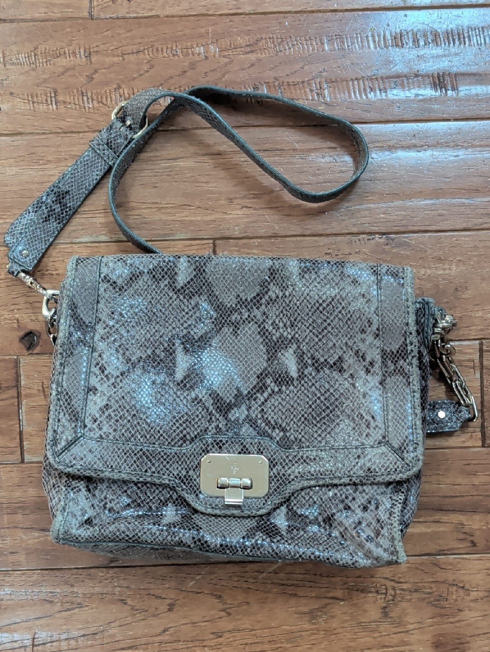 Cole Haan Women’s Snake-Print Crossbody Bag in Taupe